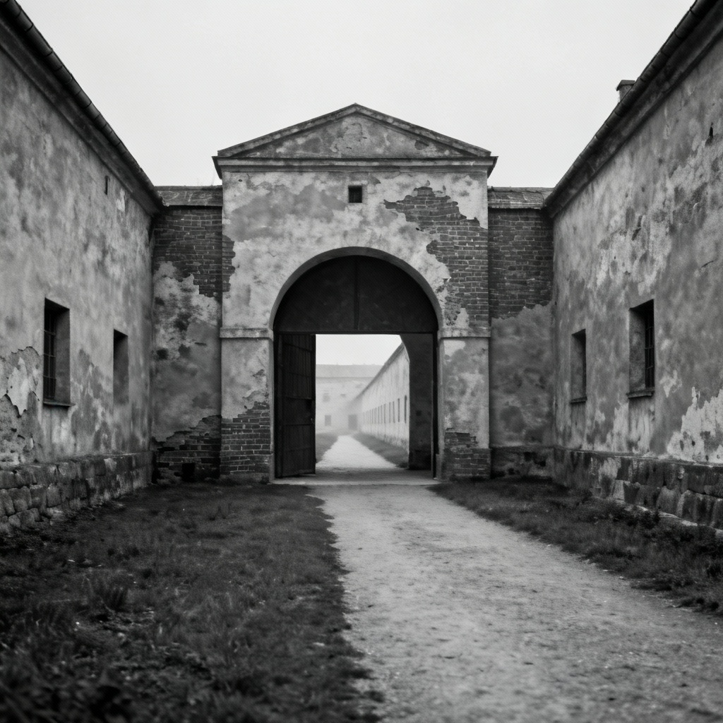 Small Fortress at Terezín Memorial with the long, somber archway entrance