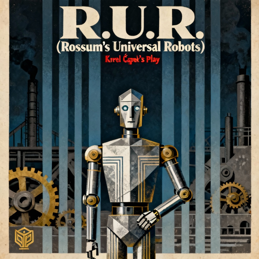 The original 1920 Czech poster or cover of Karel Čapek's play R.U.R. (Rossum's Universal Robots).